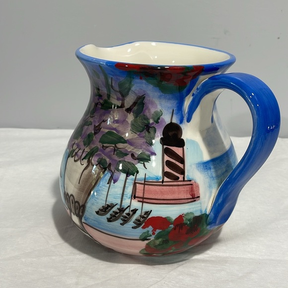 Italian hand-painted belly pitcher Ravello Collection ceramic glazed sea theme - Picture 3 of 14